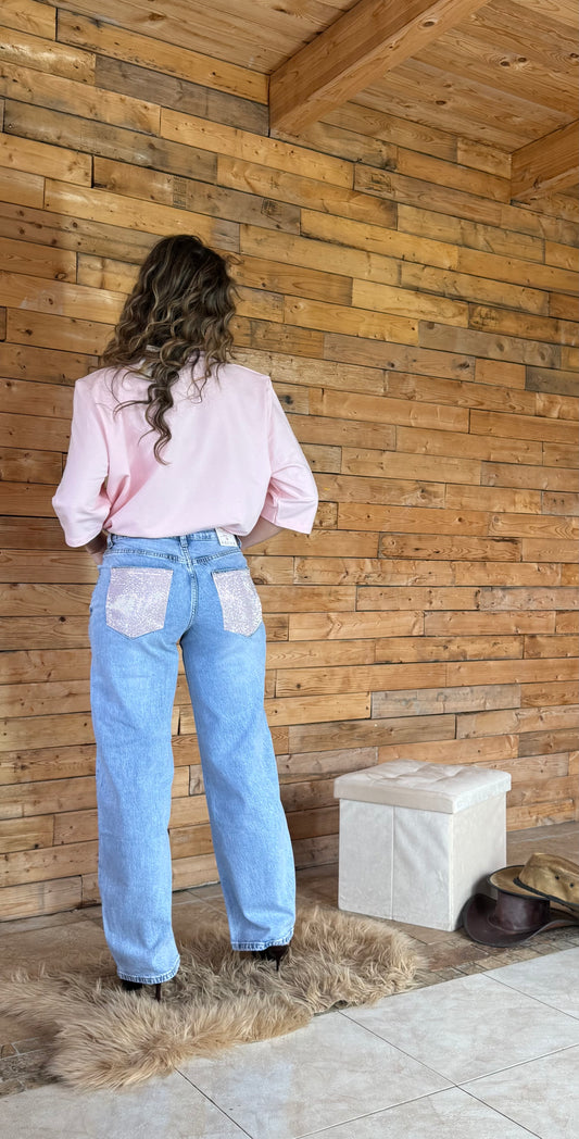 Jeans tasca strass