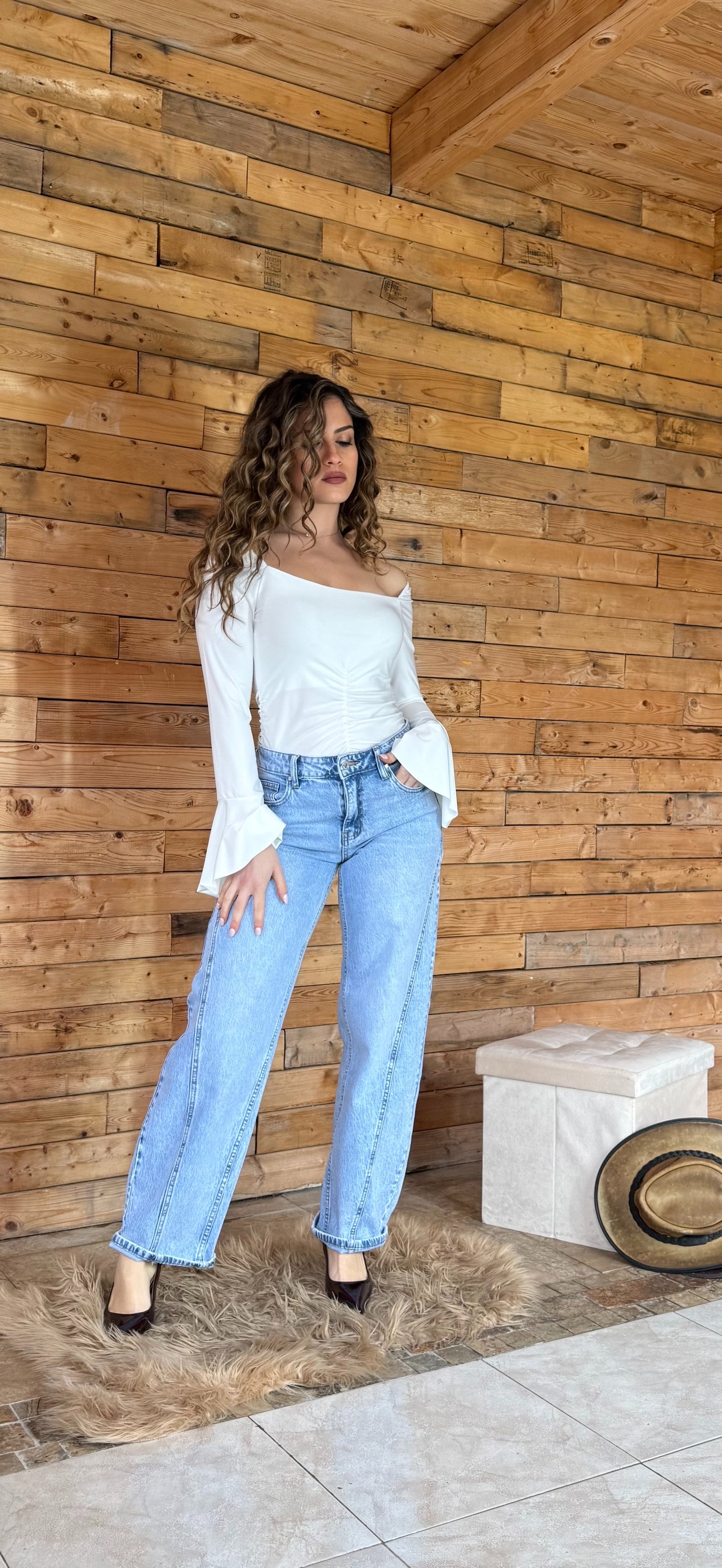 Jeans tasca strass
