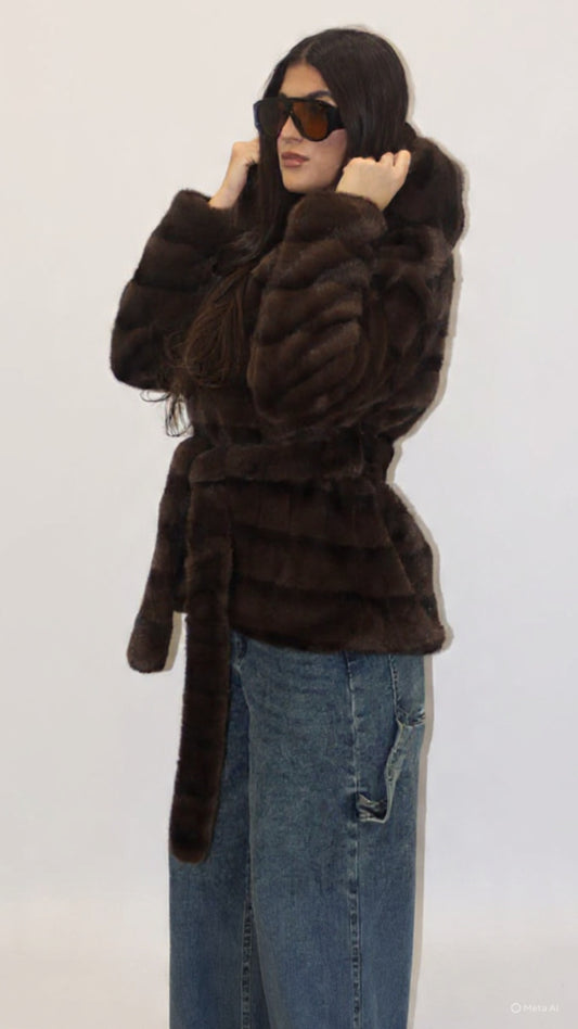 Pelliccia Brown con cintura