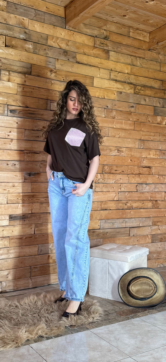 Maglia taschino strass